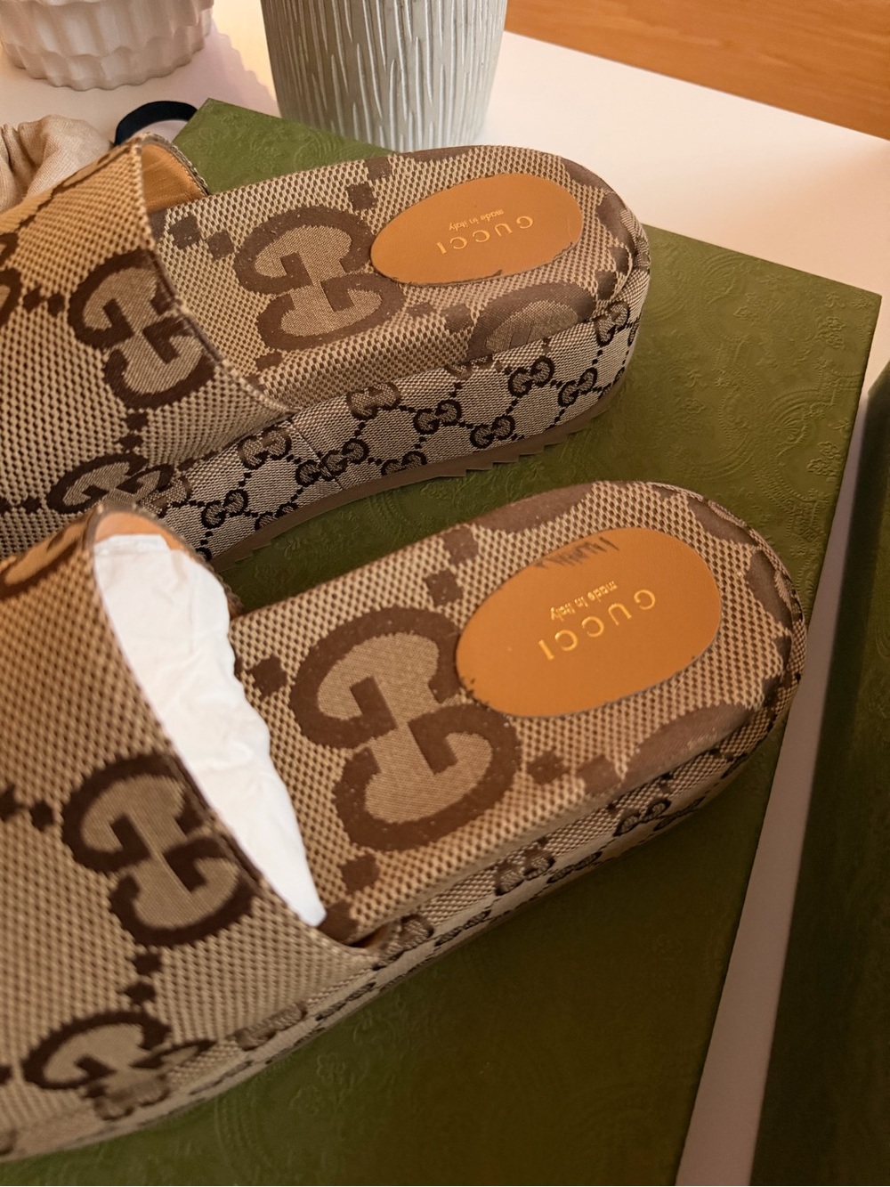 Gucci Beige Brown GG Canvas Slide Sandals - Picture 6 of 12